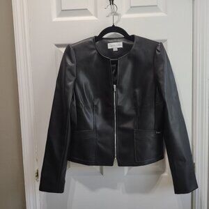 Calvin Klein - black faux leather jacket - moto & feminine - NWOT - size 6